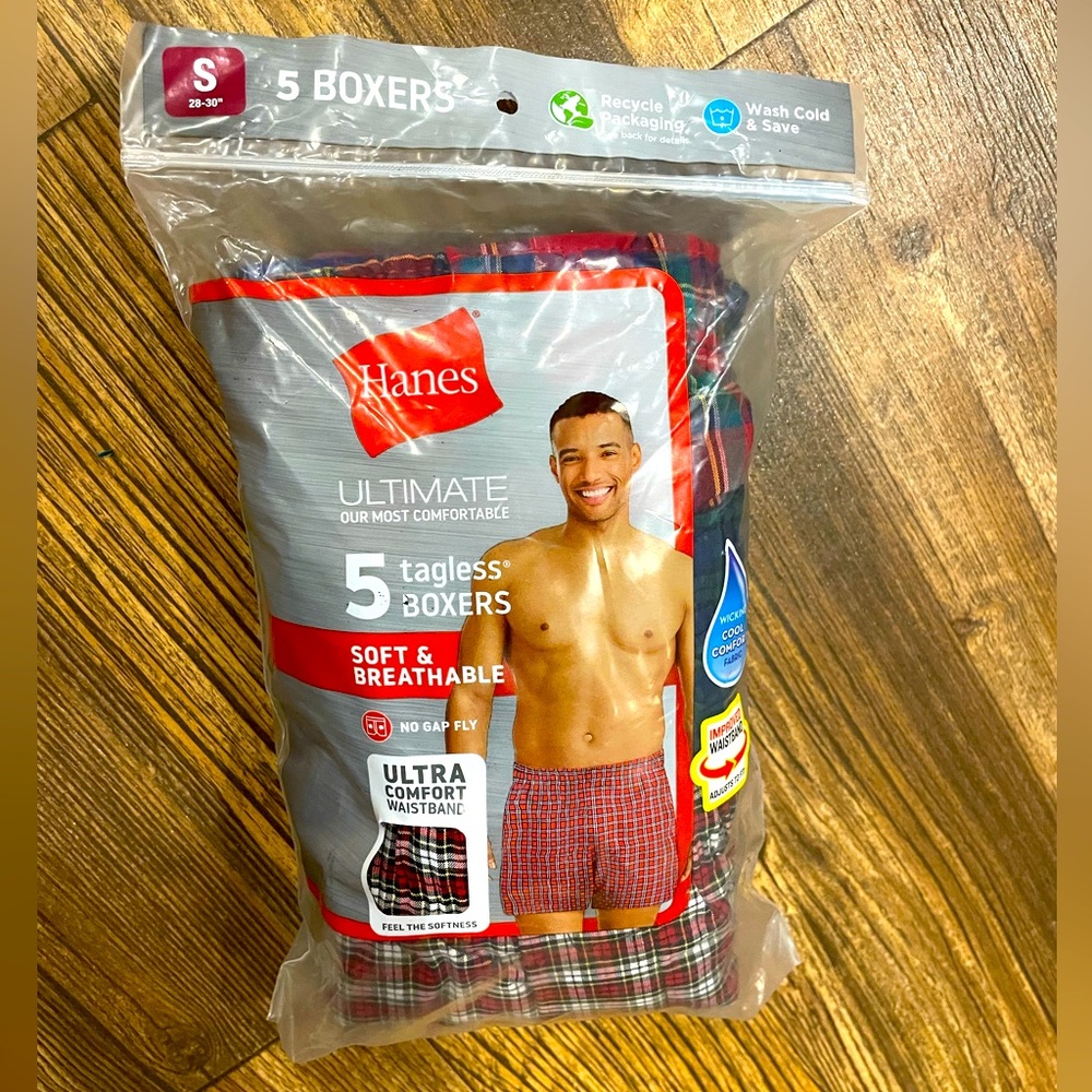 Hanes Men’s Tagless Boxers Plaid Small S